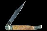 Pocketknife With Fossil Dinosaur Bone (Gembone) Inlays #127558-3